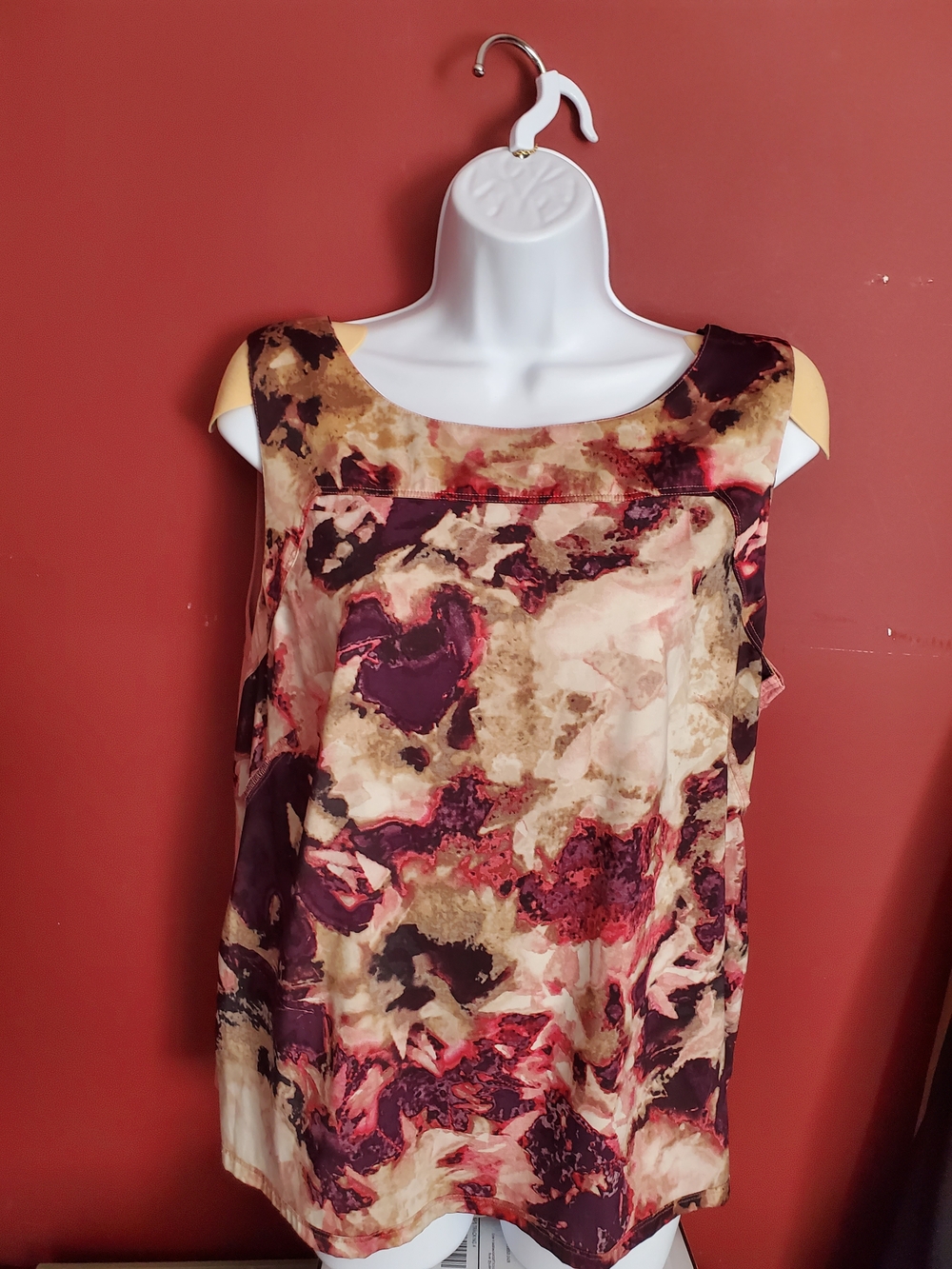 Ann TAYLOOR Sleeveless Abstract Print Women's Top in Burgundy and Beige